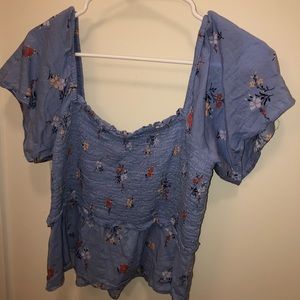 Madewell blue flounce top